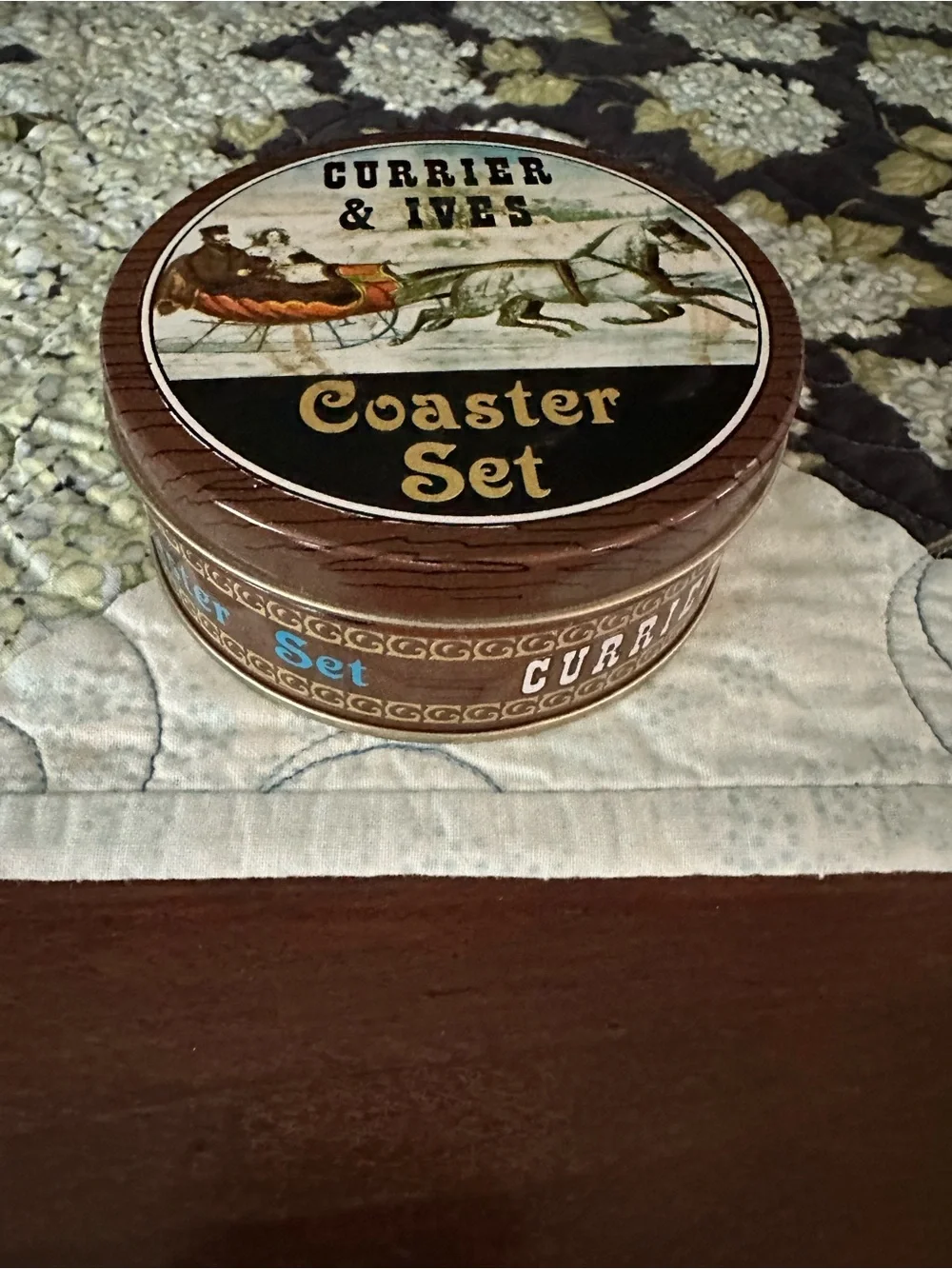 Currier & Ives Coaster Set - Vintage Style Brown/Black